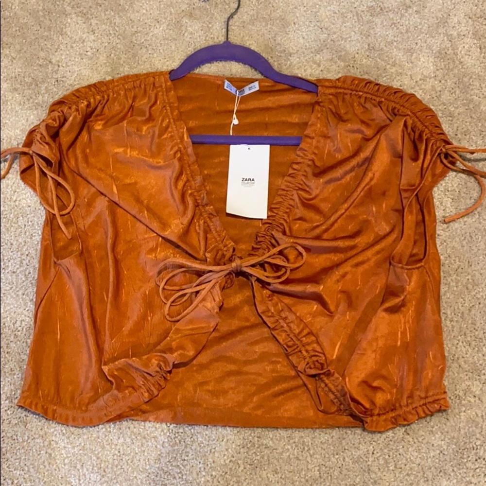 Zara front tie silk top